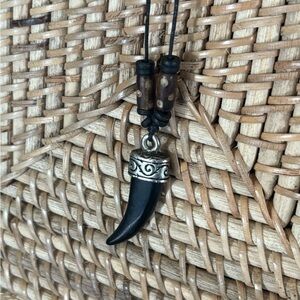 Black and Silver Horn Pendant Necklace